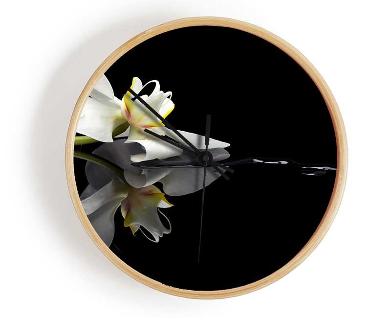 Orchid on black Clock - Wallart-Direct UK