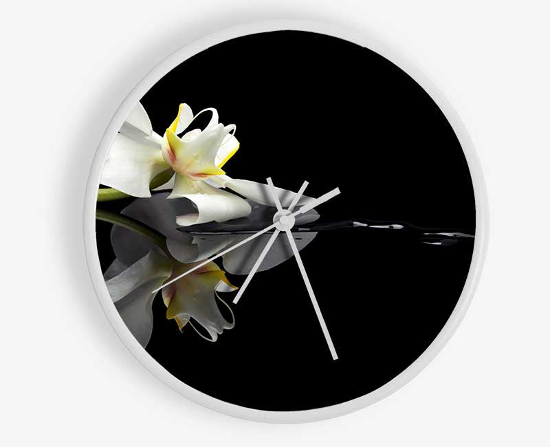 Orchid on black Clock - Wallart-Direct UK