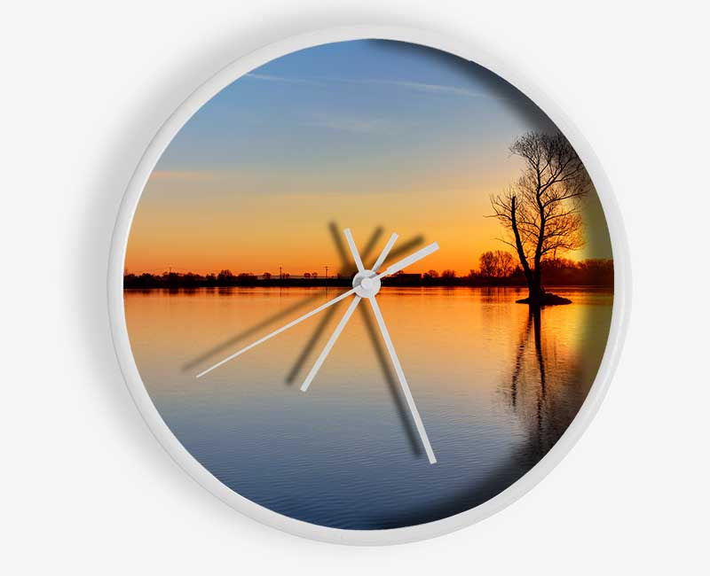 Sunset above the trees river Clock - Wallart-Direct UK