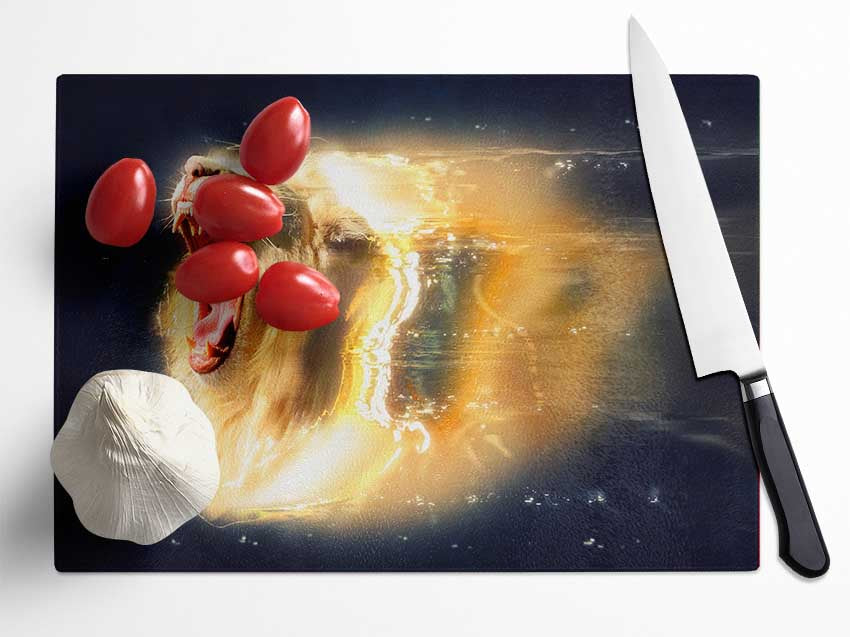 Lion roaring light Glass Chopping Board