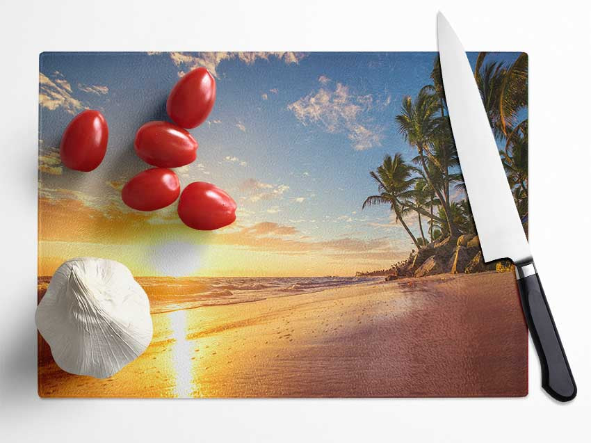 Sunset on the beach sand Glass Chopping Board