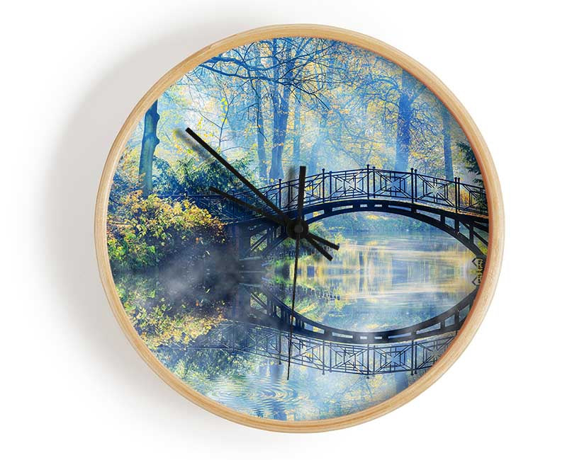 Blue hue bridge on lake Clock - Wallart-Direct UK