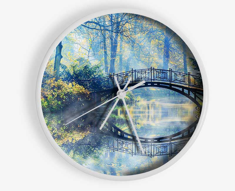 Blue hue bridge on lake Clock - Wallart-Direct UK