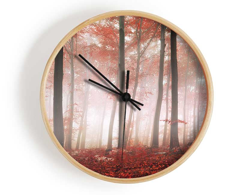 Red misty woods Clock - Wallart-Direct UK