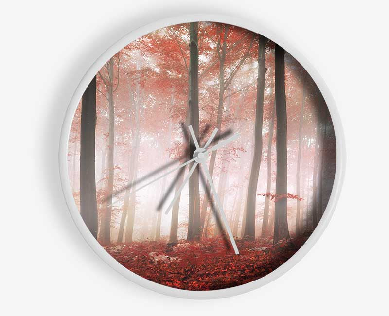 Red misty woods Clock - Wallart-Direct UK