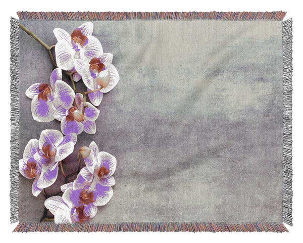 Pink Orchids on grey Woven Blanket