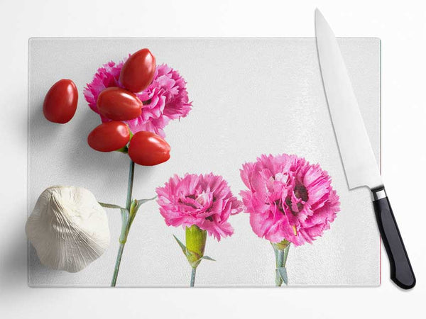 Pink flowers standing up Glass Chopping Board