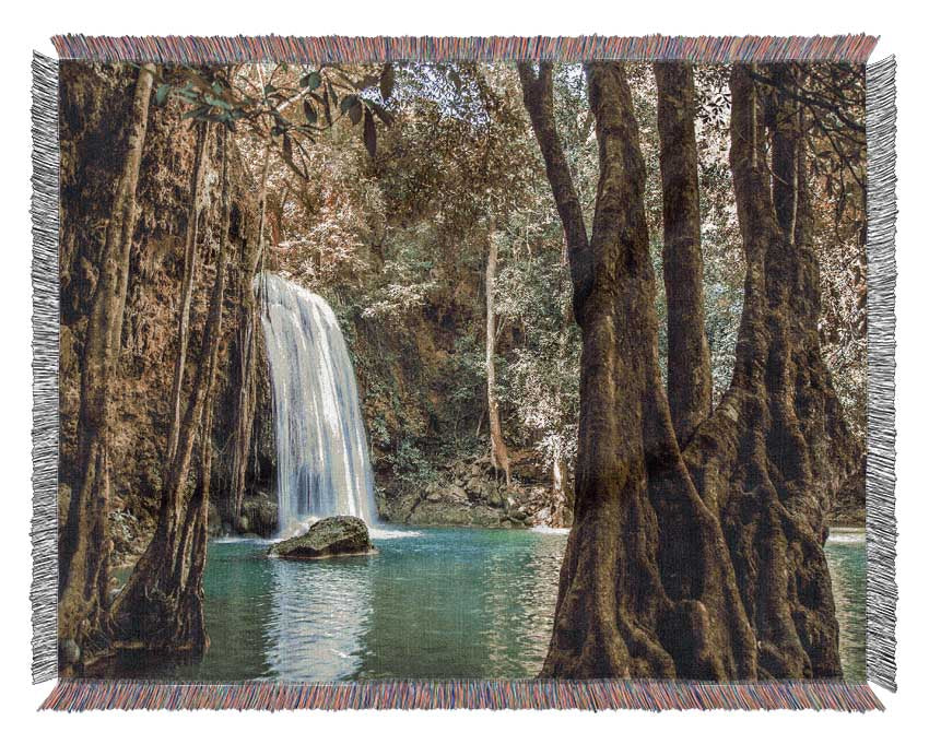 Amazon jungle waterfall Woven Blanket