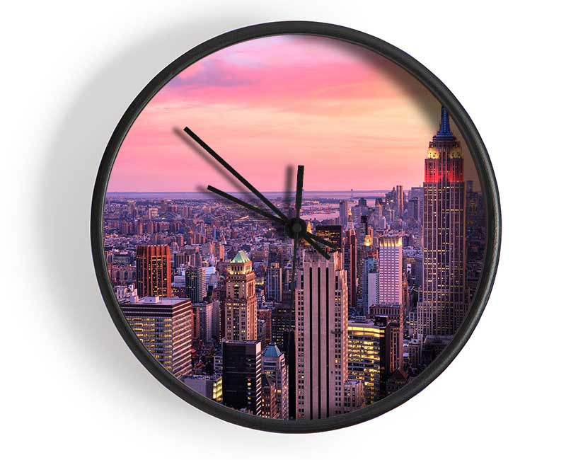 pink dusk city Clock - Wallart-Direct UK