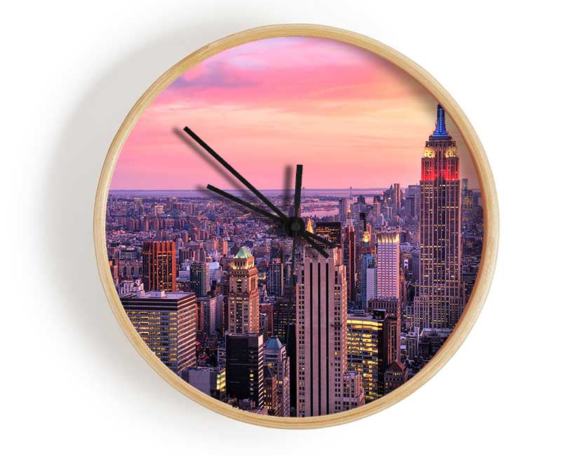 pink dusk city Clock - Wallart-Direct UK