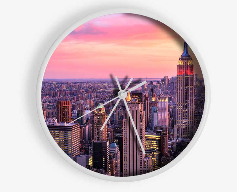 pink dusk city Clock - Wallart-Direct UK