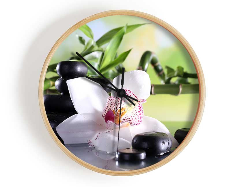 Orchids on the stones bamboo Clock - Wallart-Direct UK