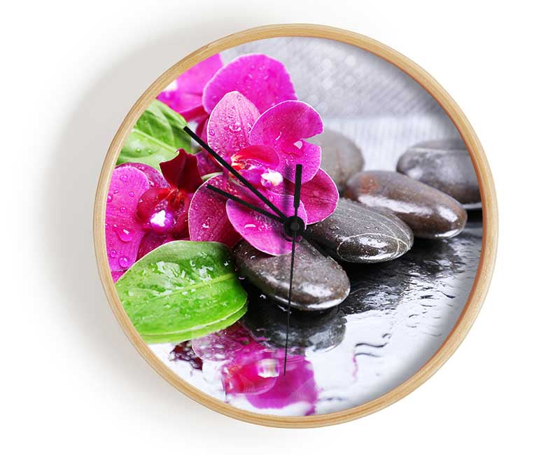 Orchids on the wet pebbles Clock - Wallart-Direct UK