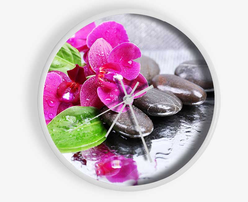 Orchids on the wet pebbles Clock - Wallart-Direct UK