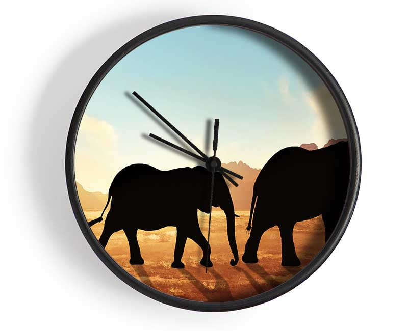 Elephants sillouette walking Clock - Wallart-Direct UK