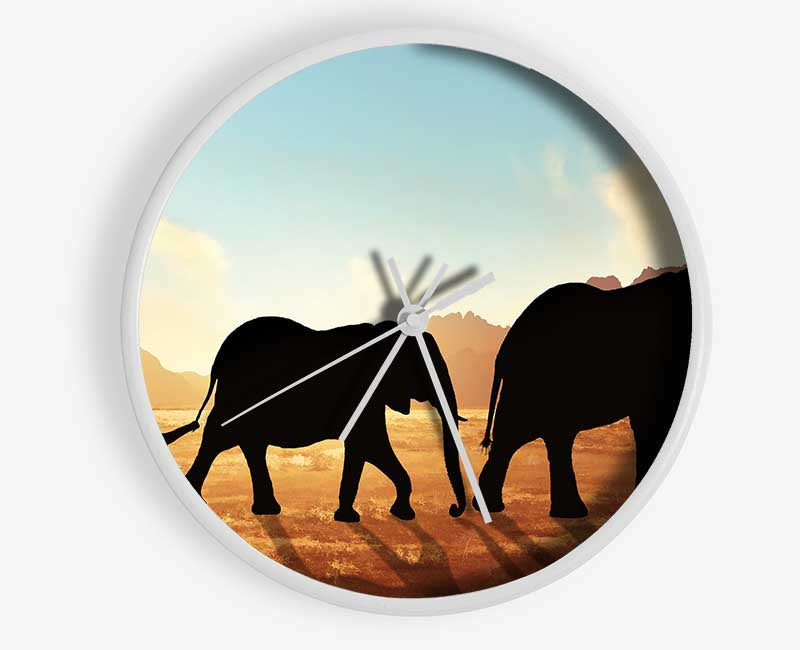 Elephants sillouette walking Clock - Wallart-Direct UK