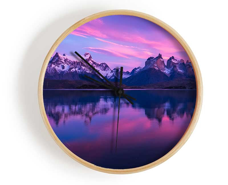 Purple and blue mountains above lake Clock - Wallart-Direct UK