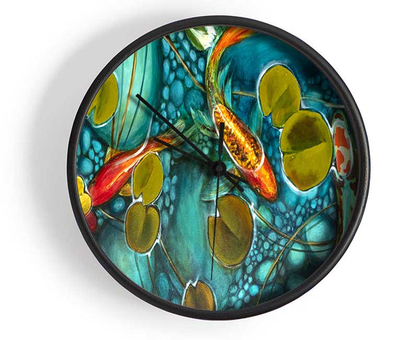 Koi fish pond painting Clock - Wallart-Direct UK