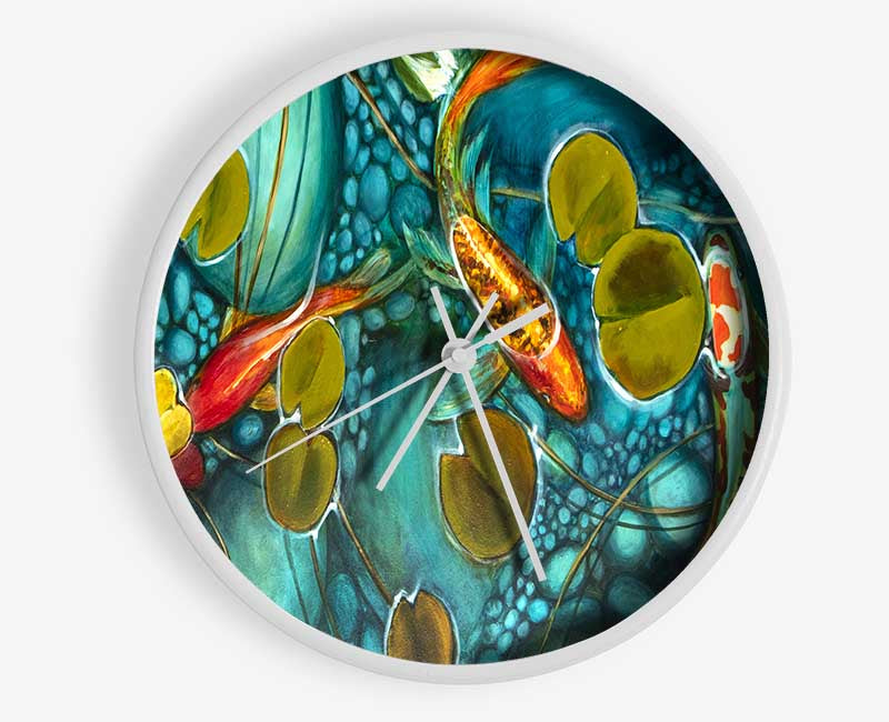 Koi fish pond painting Clock - Wallart-Direct UK