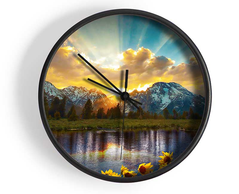 Flowers in front of the mountains Clock - Wallart-Direct UK