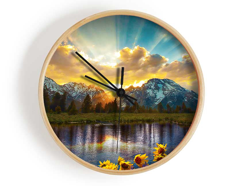 Flowers in front of the mountains Clock - Wallart-Direct UK