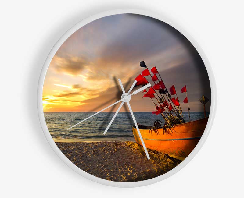 Flags in a fishing boat Clock - Wallart-Direct UK