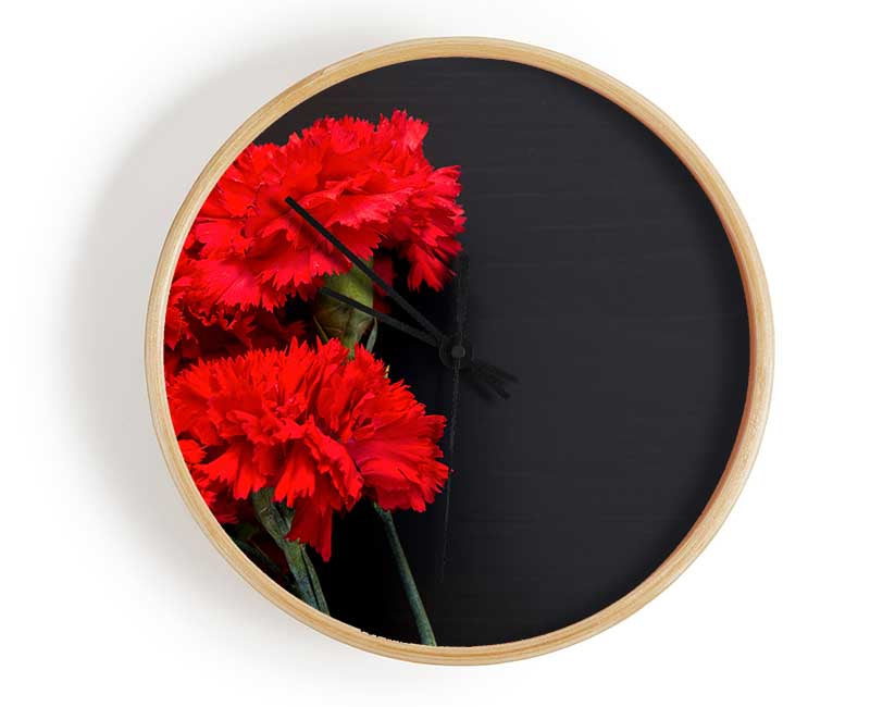 Red flowers dark background Clock - Wallart-Direct UK