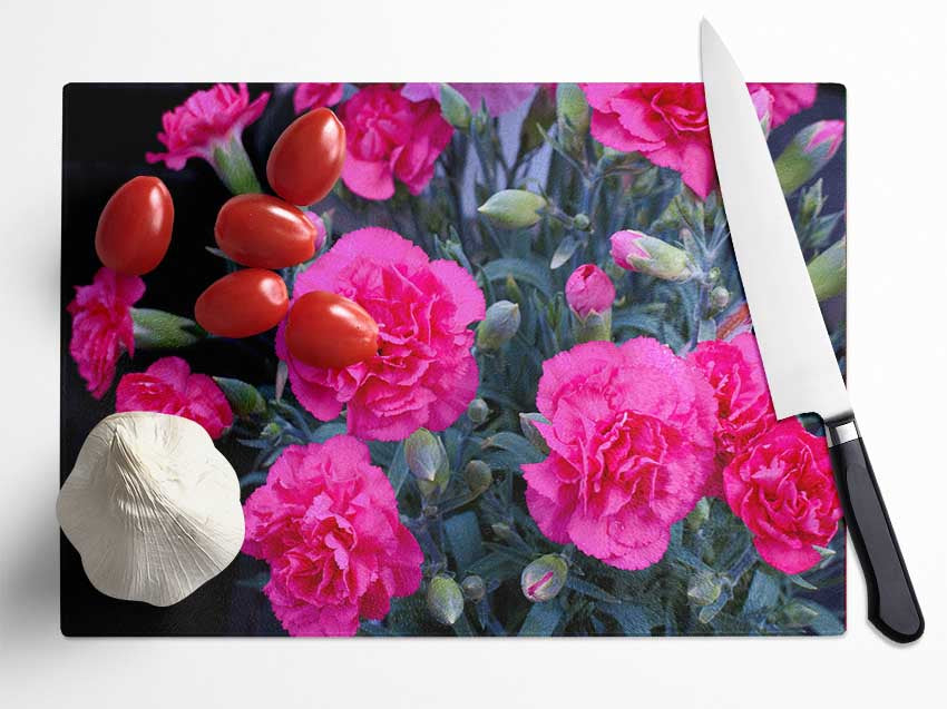 Pink flowers rising Glass Chopping Board