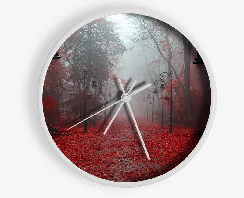 Red Autumn leaves streetlights Clock - Wallart-Direct UK