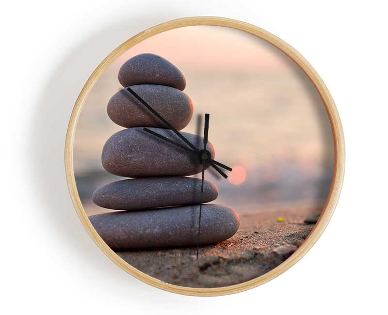 Zen stones stacked up on beach Clock - Wallart-Direct UK