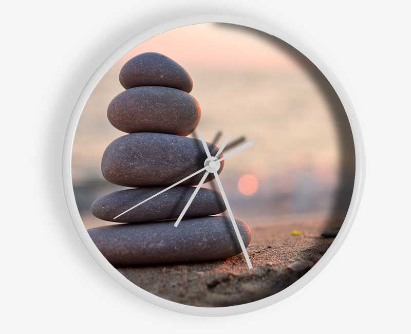 Zen stones stacked up on beach Clock - Wallart-Direct UK