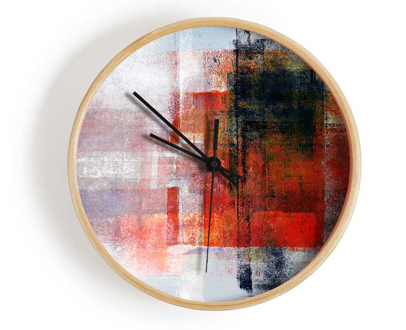 Abstract red square paint roller Clock - Wallart-Direct UK