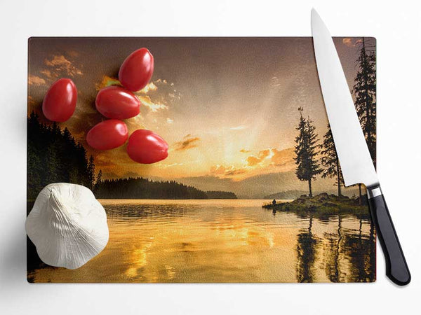 yellow skies woods Glass Chopping Board