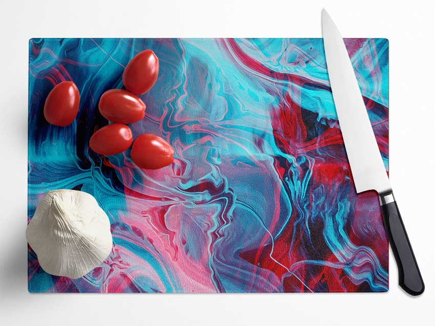 Red and blue waves of colours Glass Chopping Board