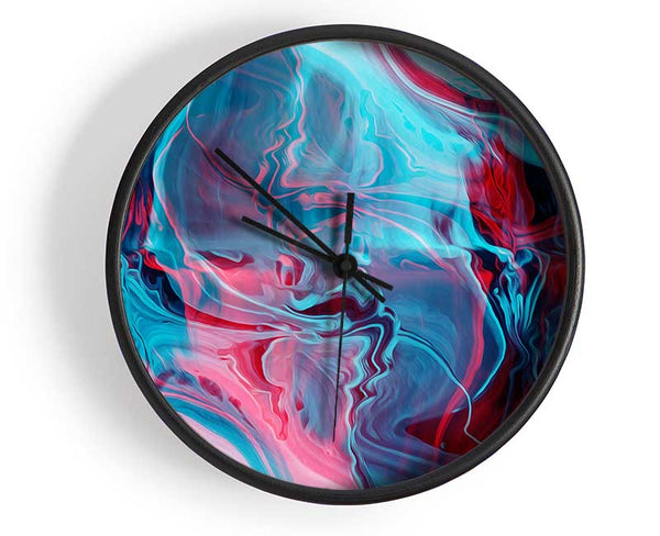 Red and blue waves of colours Clock - Wallart-Direct UK