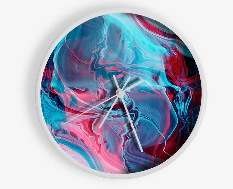 Red and blue waves of colours Clock - Wallart-Direct UK