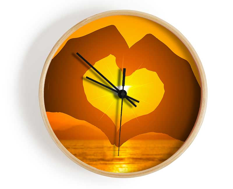 love heart hands sunset Clock - Wallart-Direct UK