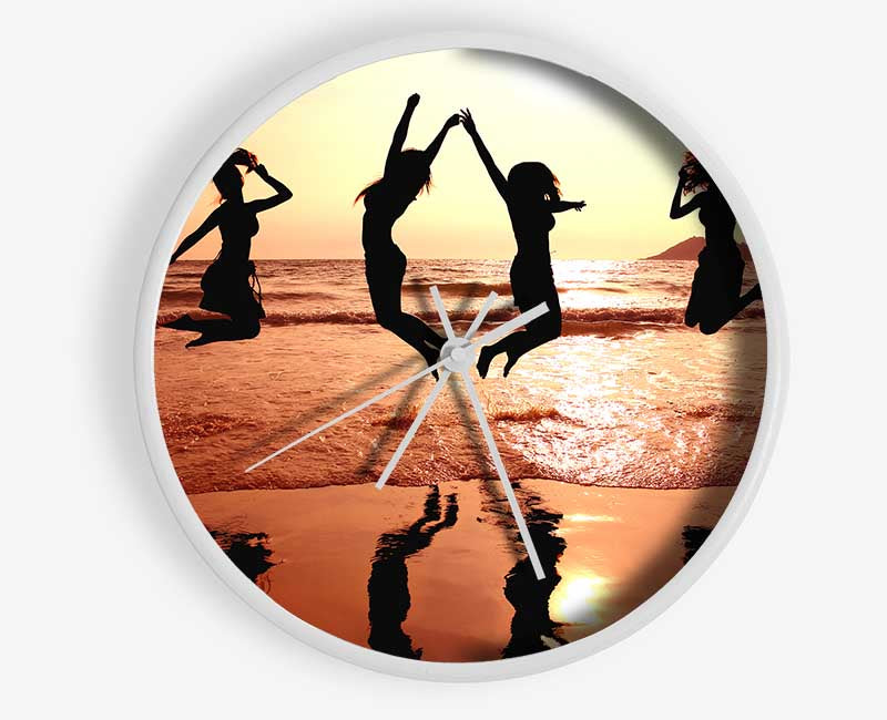 People jumping on the beach Clock - Wallart-Direct UK