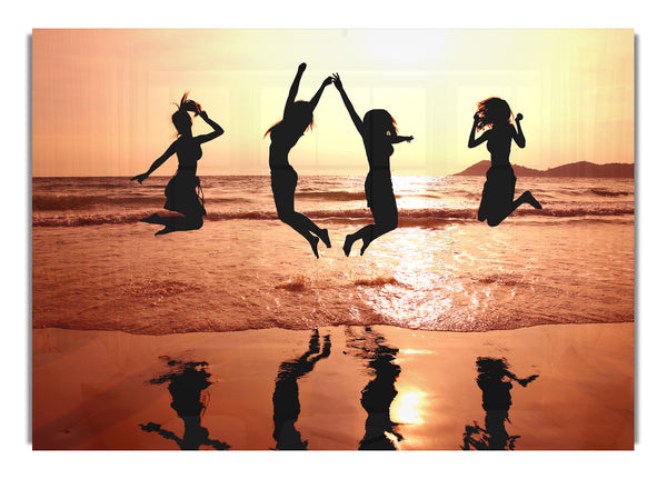 People jumping on the beach