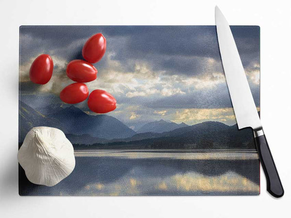 Grey tones of mountain view Glass Chopping Board