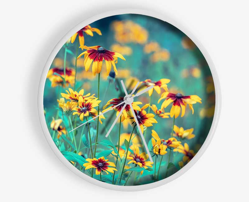 Yellow flowers in the greenery Clock - Wallart-Direct UK