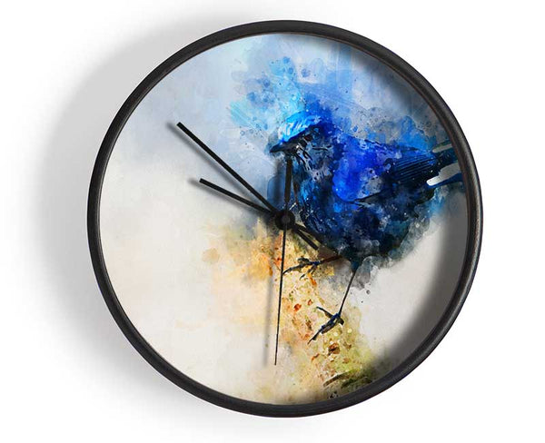 Blue watercolour bird on branch Clock - Wallart-Direct UK