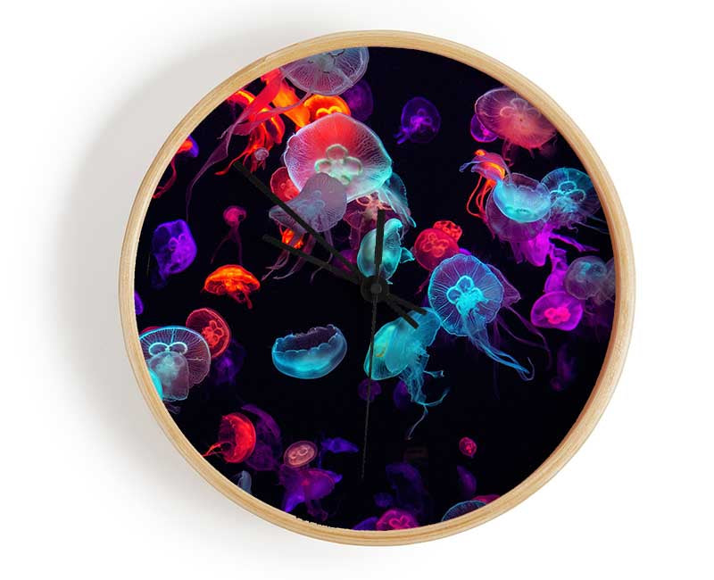 Neon Jellyfish frenzy Clock - Wallart-Direct UK