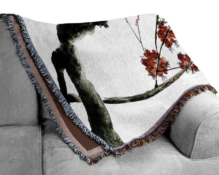 Cherry blossom illustration Woven Blanket