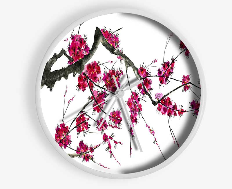 Cherry blossom illustration Clock - Wallart-Direct UK