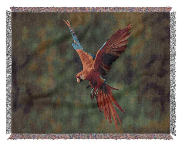 Red Mccaw in flight Woven Blanket