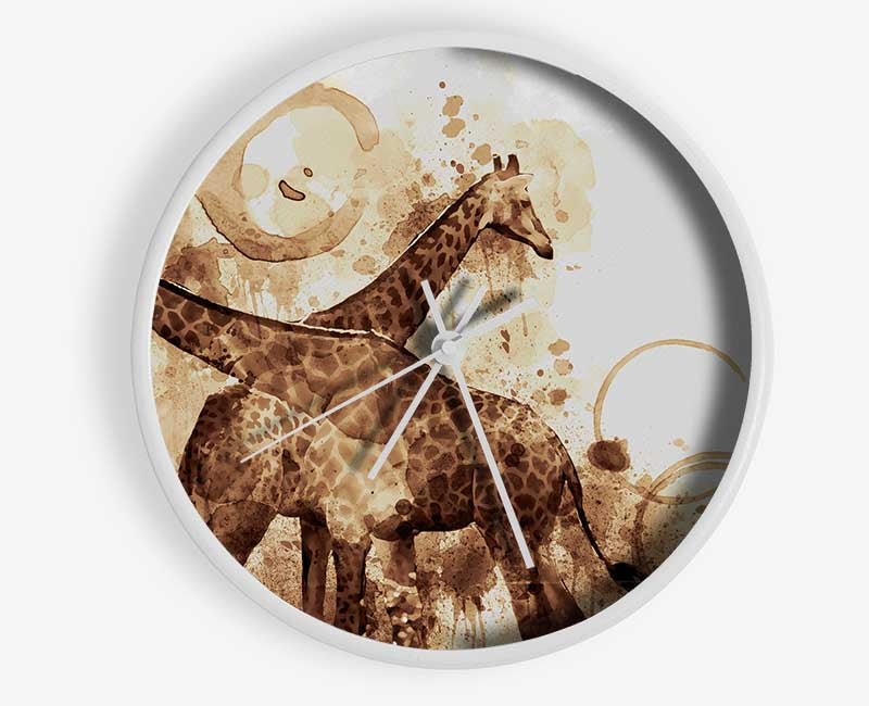 Brown watercolour tea stain giraffe Clock - Wallart-Direct UK