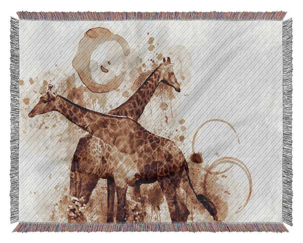 Brown watercolour tea stain giraffe Woven Blanket