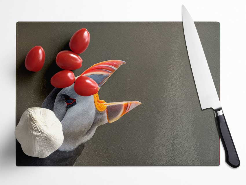 Puffin sounding the alarm Glass Chopping Board