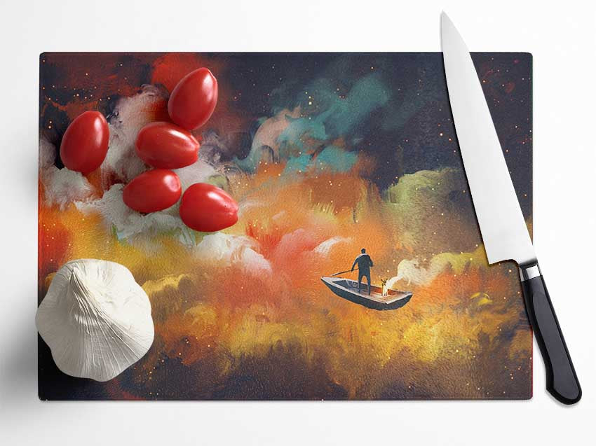 Digital painting row boat Glass Chopping Board